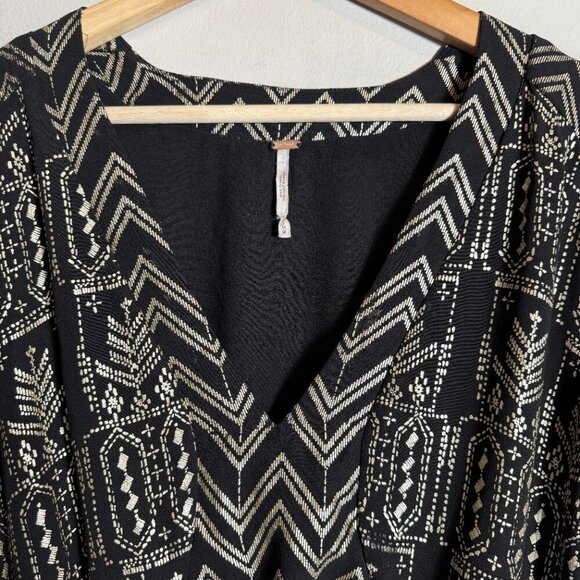 Free People Love Your Chaos Mini Dress Womens Medium Black Gold Drop Waist Tunic - Picture 8 of 15